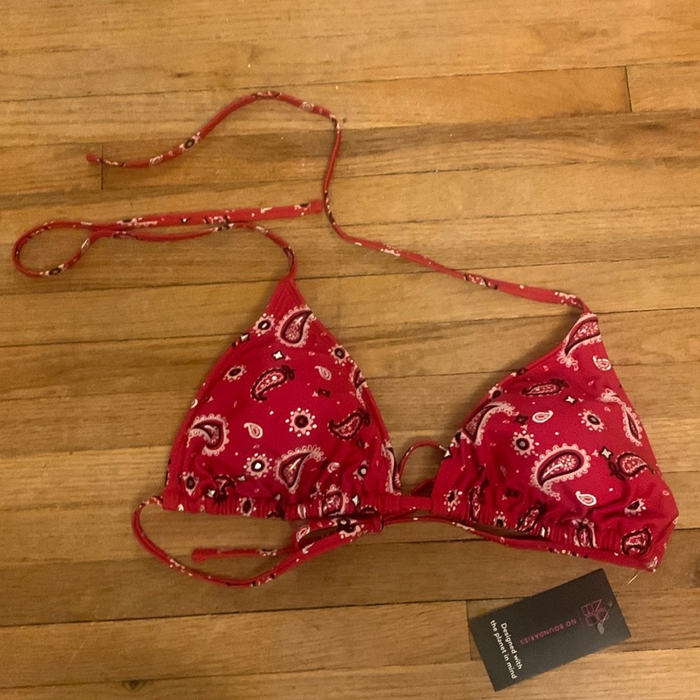 Red Bandana Print Triangle Bikini Top